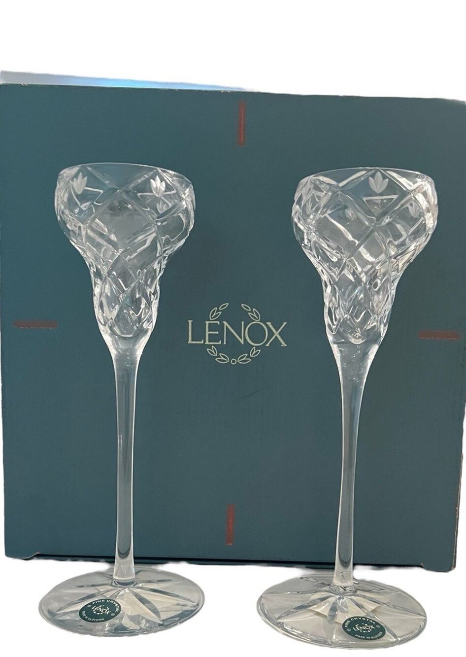 Vintage 1995 Lenox Crystal Candlestick Set Savannah Collection Slovenia 8"